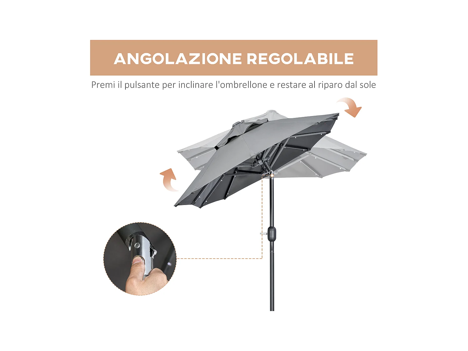 Ombrellone doppio con luci solari 295x150x219cm grigio