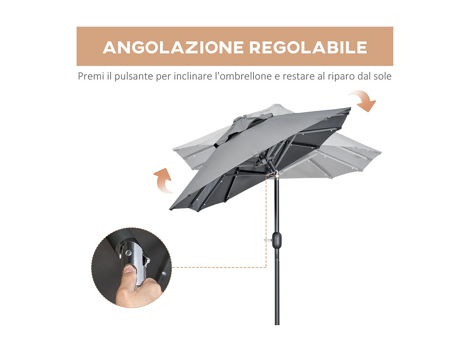 Ombrellone doppio con luci solari 295x150x219cm grigio