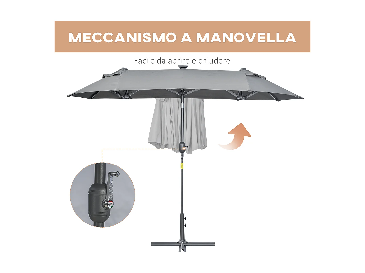 Ombrellone doppio con luci solari 295x150x219cm grigio