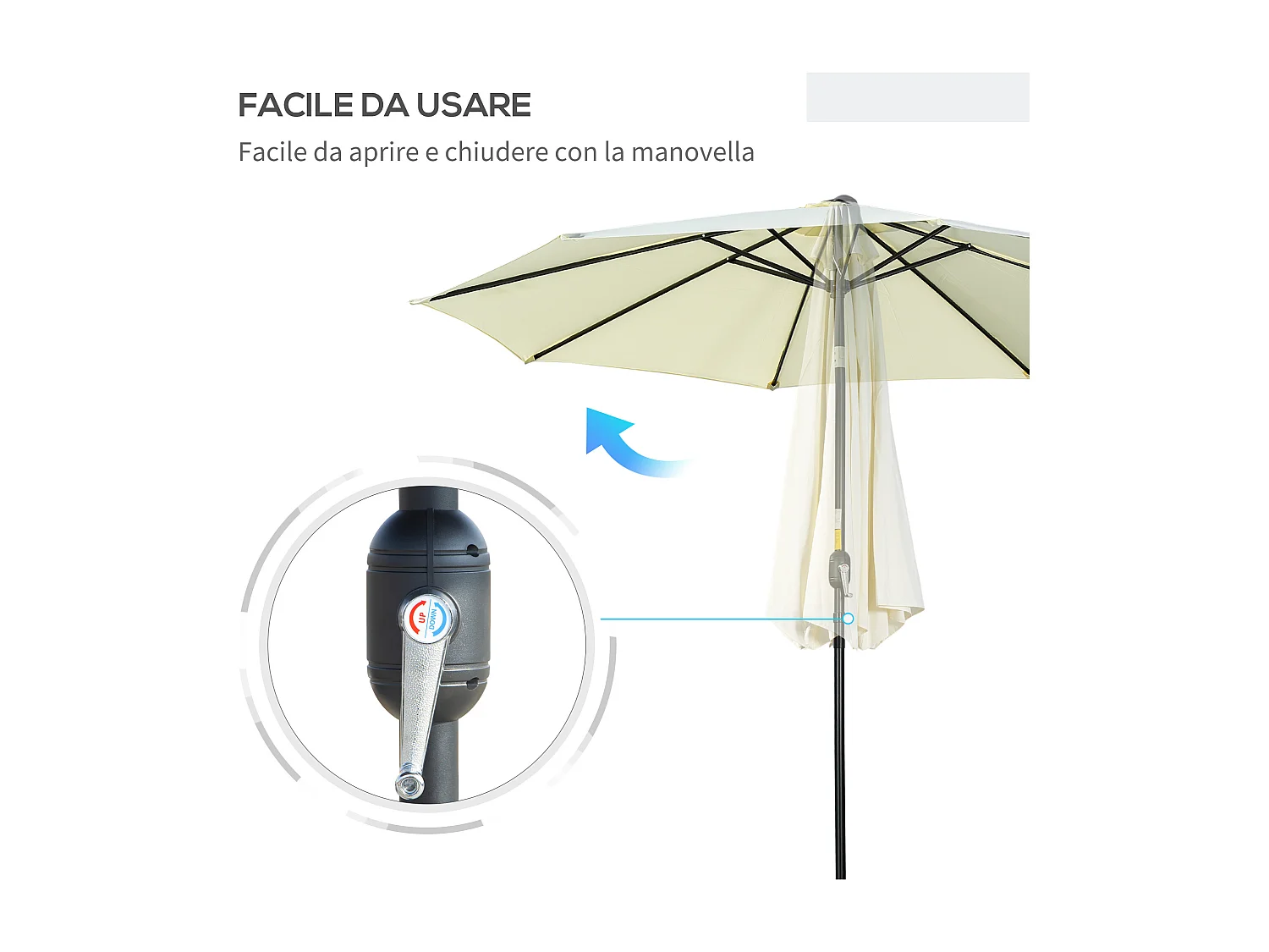 Ombrellone da giardino inclinabile con manovella ø3x2.5 m beige