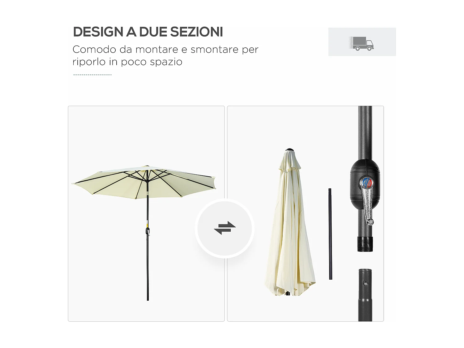 Ombrellone da giardino inclinabile con manovella ø3x2.5 m beige