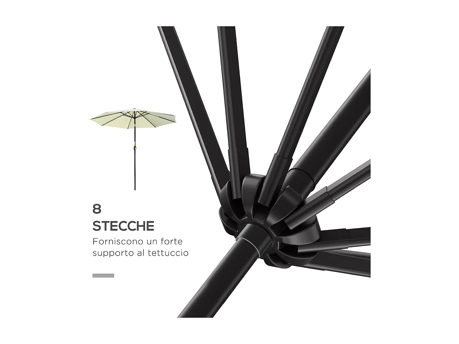 Ombrellone da giardino inclinabile con manovella ø3x2.5 m beige