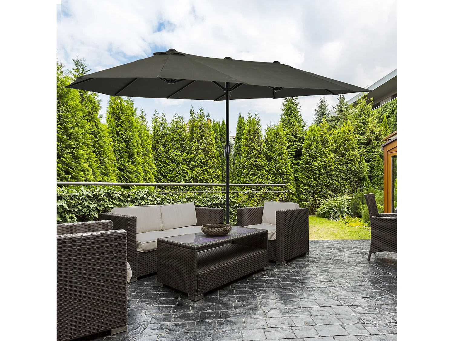 Ombrellone parasole da esterno tessuto poliestere acciaio grigio