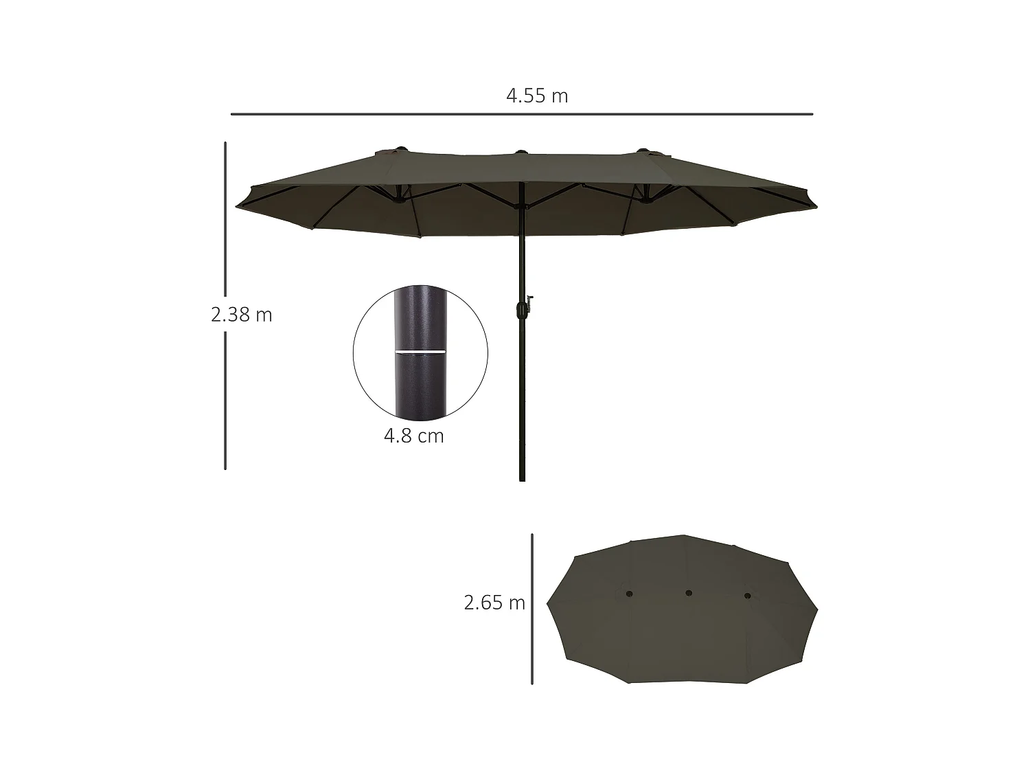 Ombrellone parasole da esterno tessuto poliestere acciaio grigio