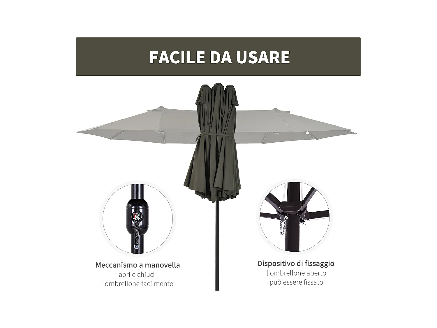 Ombrellone parasole da esterno tessuto poliestere acciaio grigio