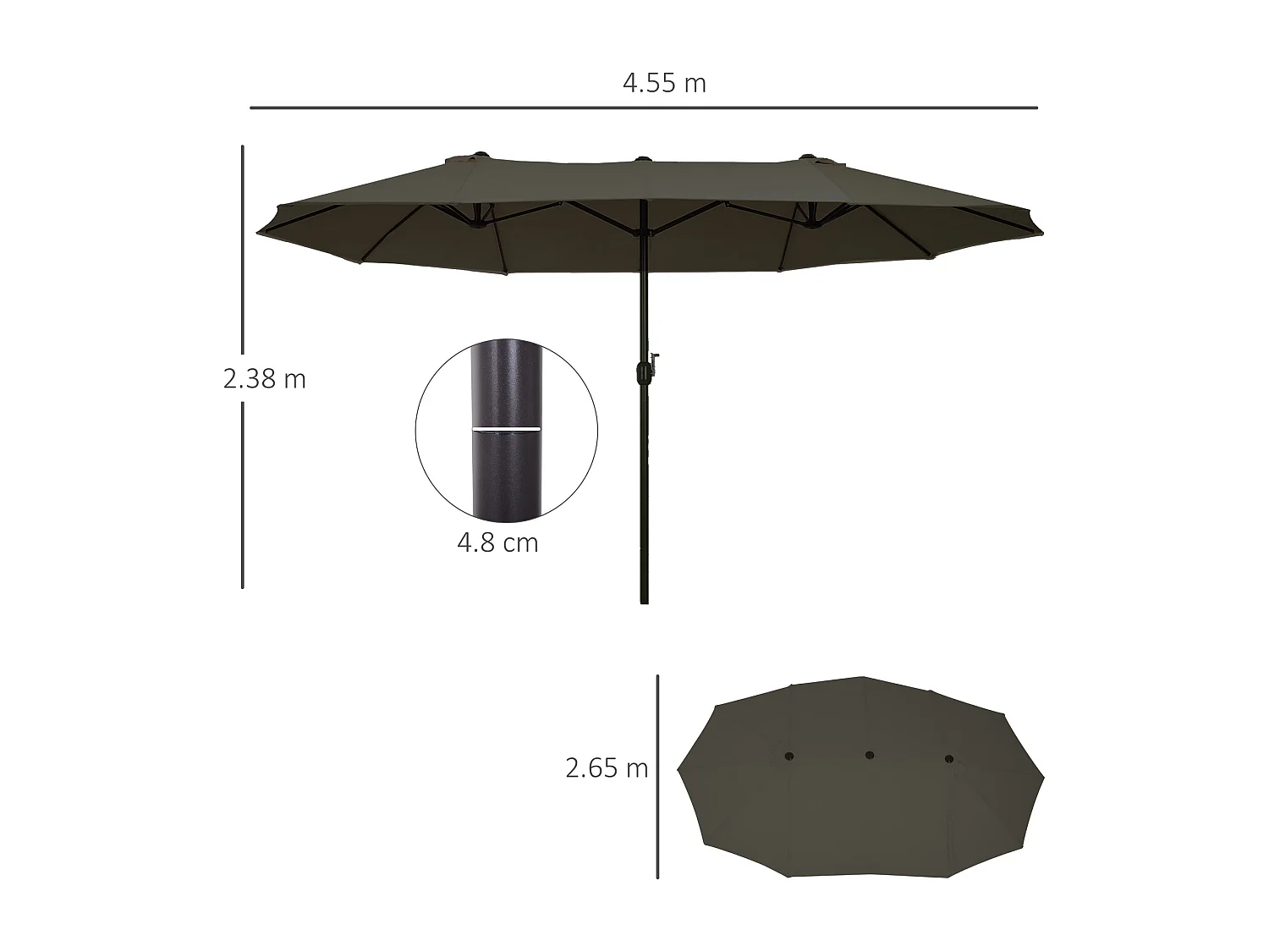 Ombrellone parasole da esterno tessuto poliestere acciaio grigio