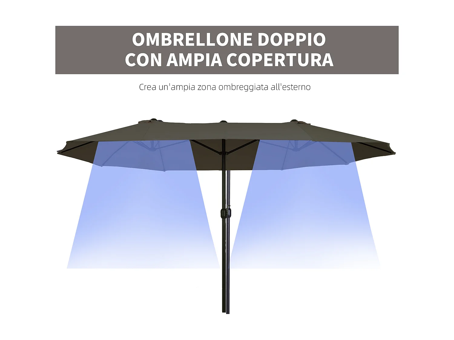 Ombrellone parasole da esterno tessuto poliestere acciaio grigio