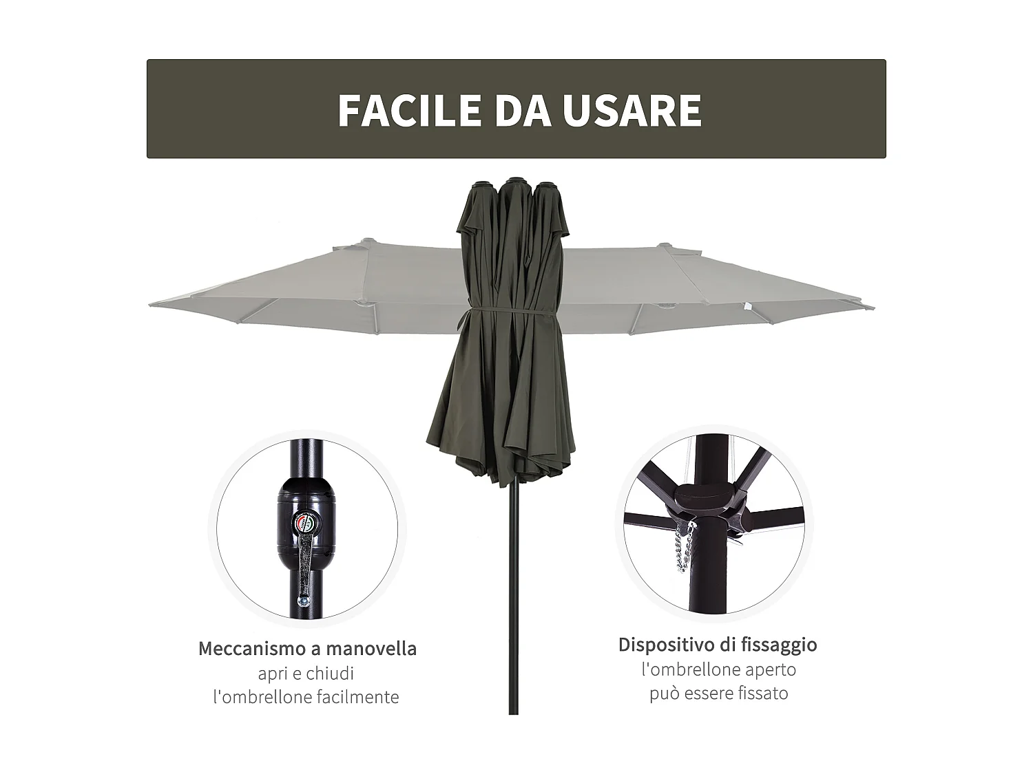 Ombrellone parasole da esterno tessuto poliestere acciaio grigio