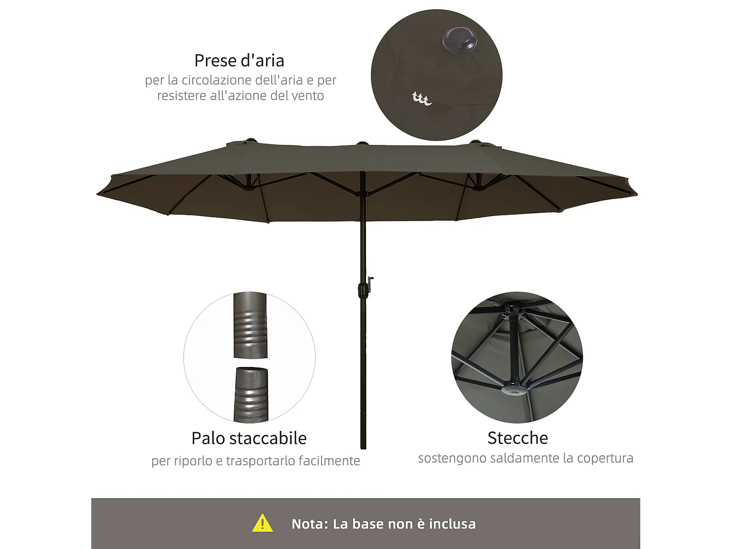 Ombrellone parasole da esterno tessuto poliestere acciaio grigio