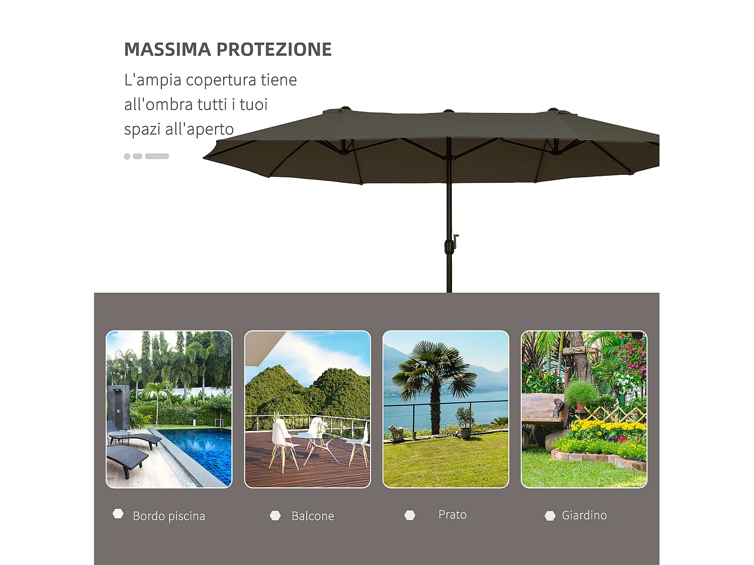 Ombrellone parasole da esterno tessuto poliestere acciaio grigio