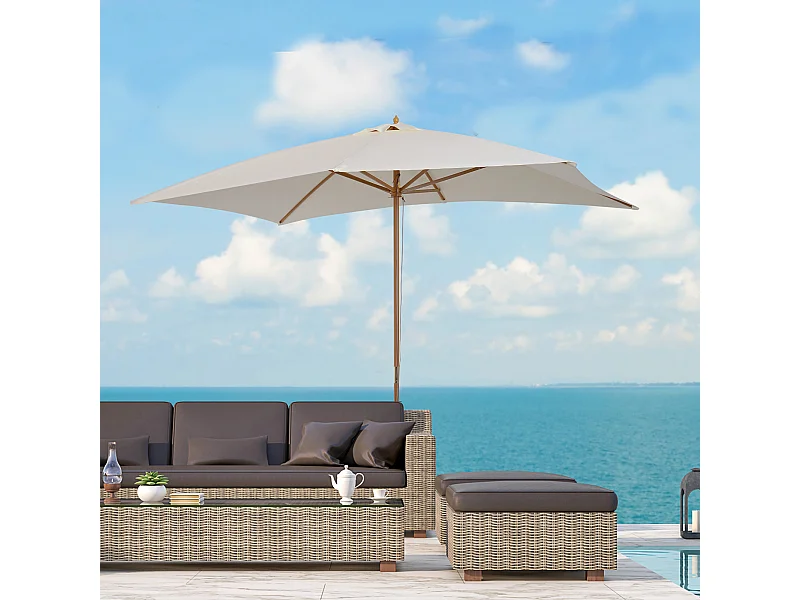 Ombrellone da giardino in legno e poliestere 2x3m beige