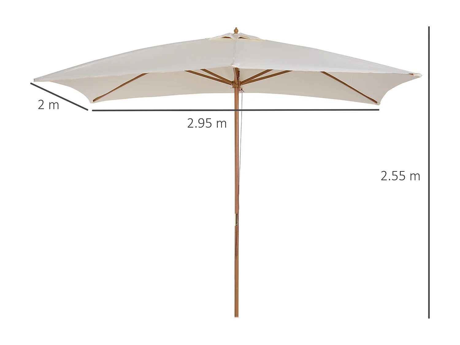 Ombrellone da giardino in legno e poliestere 2x3m beige