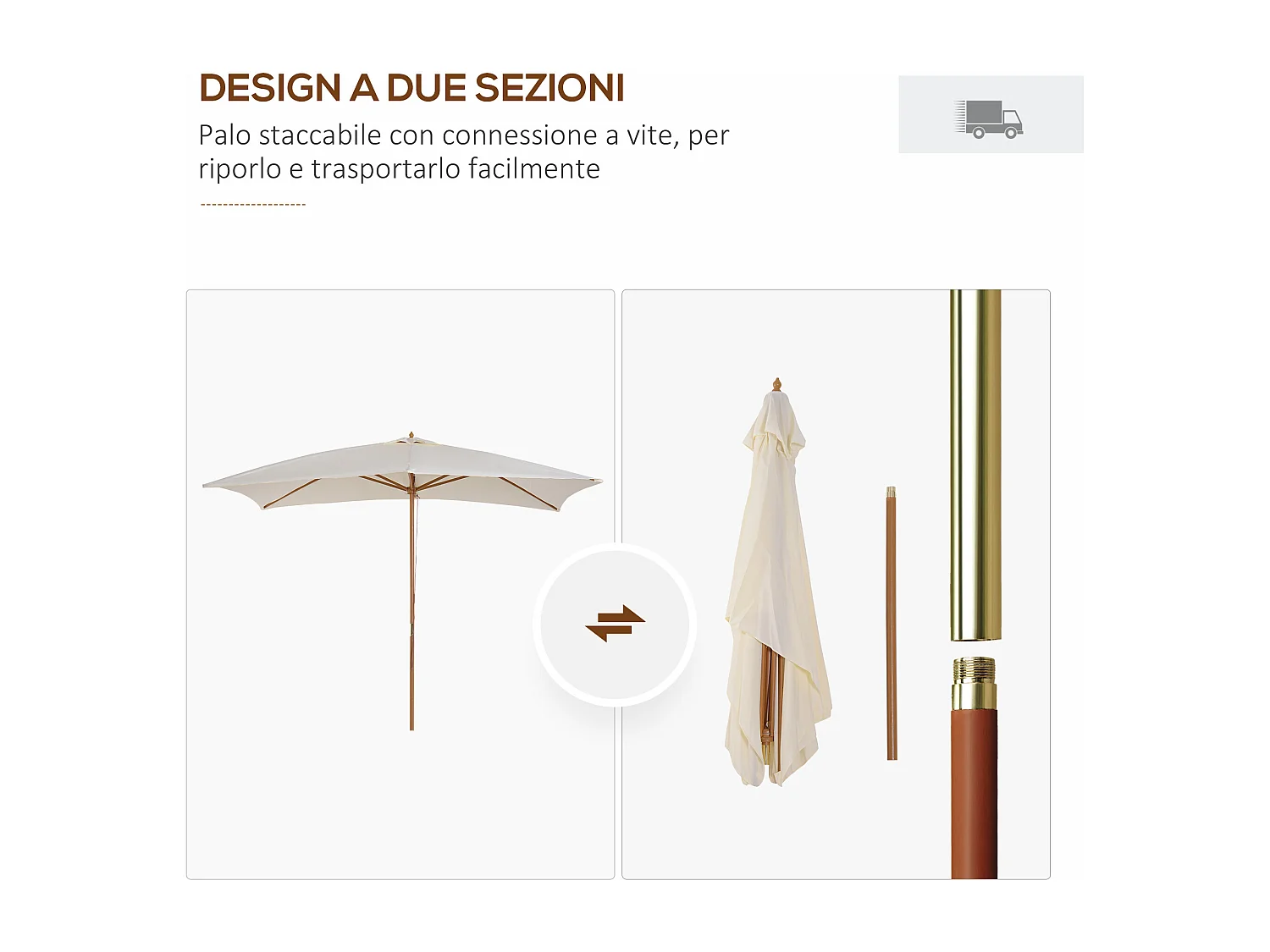 Ombrellone da giardino in legno e poliestere 2x3m beige