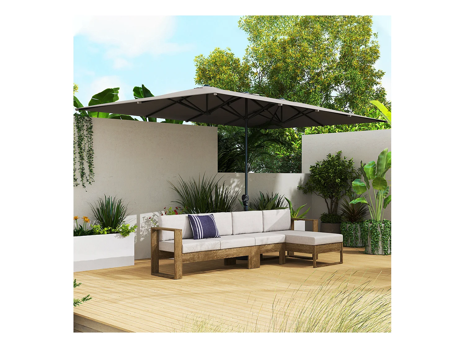 Ombrellone doppio da giardino a manovella 4.5x2.6 m grigio