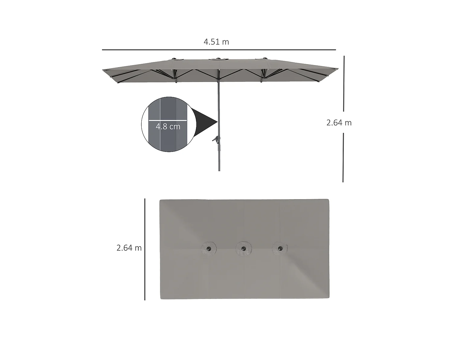 Ombrellone doppio da giardino a manovella 4.5x2.6 m grigio