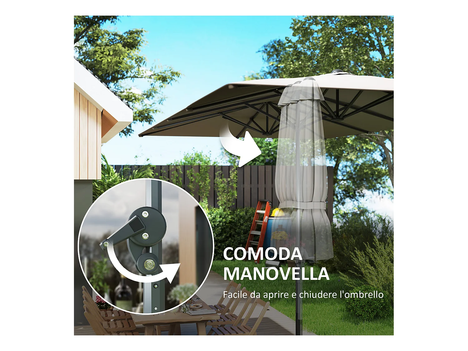 Ombrellone doppio da giardino a manovella 4.5x2.6 m grigio