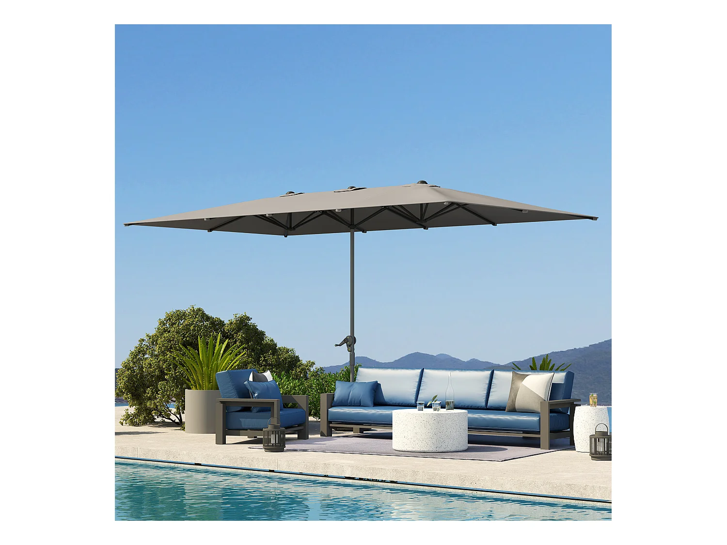 Ombrellone doppio da giardino a manovella 4.5x2.6 m grigio