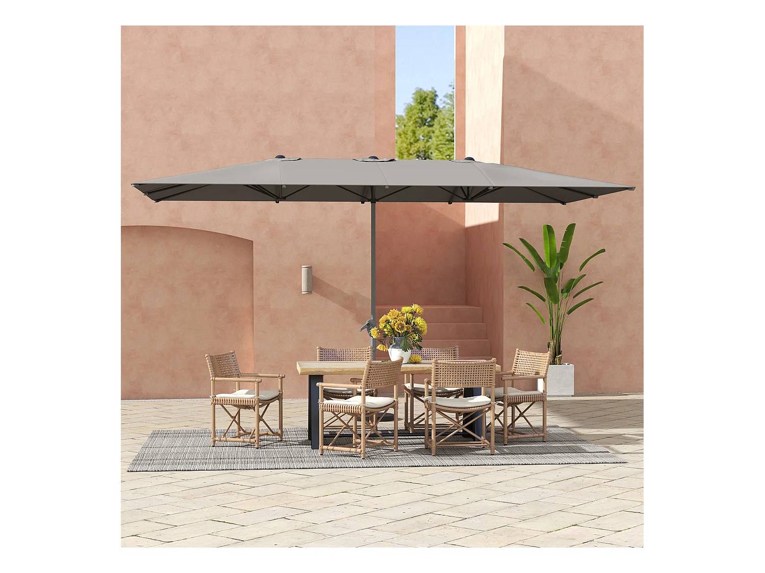 Ombrellone doppio da giardino a manovella 4.5x2.6 m grigio