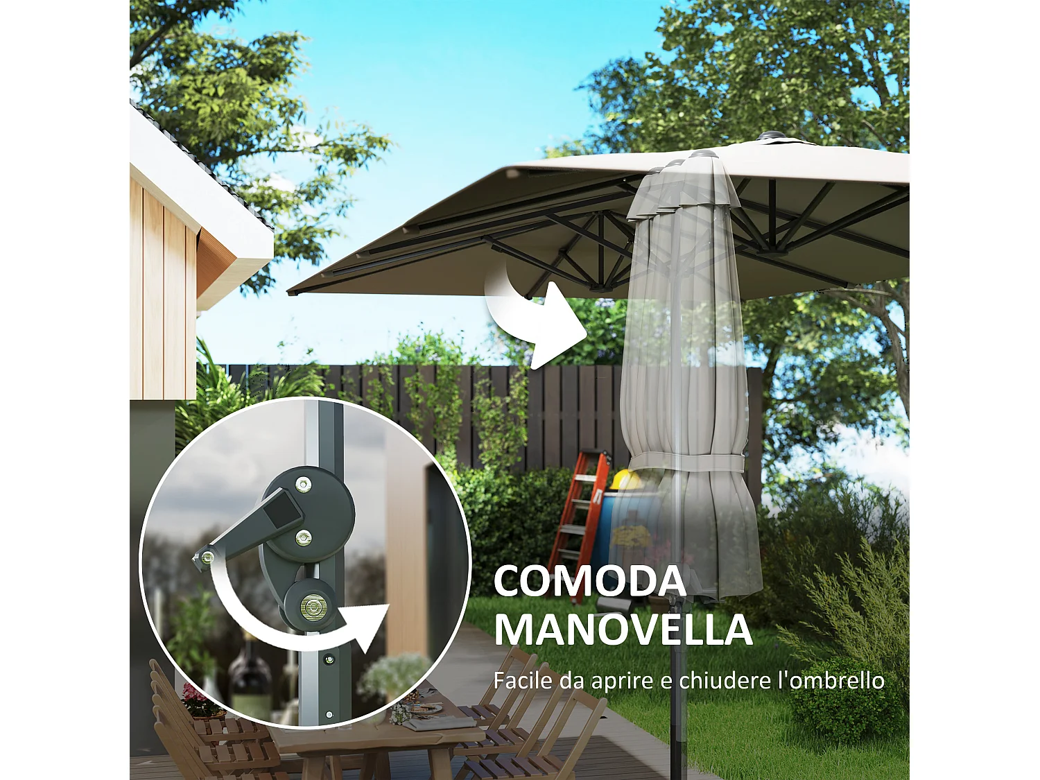 Ombrellone doppio da giardino a manovella 4.5x2.6 m grigio