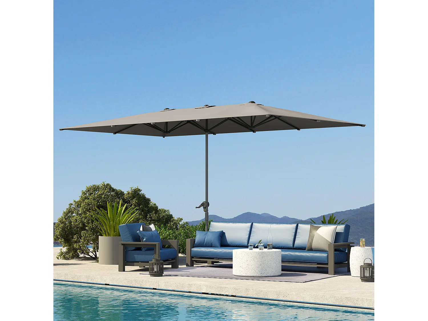 Ombrellone doppio da giardino a manovella 4.5x2.6 m grigio