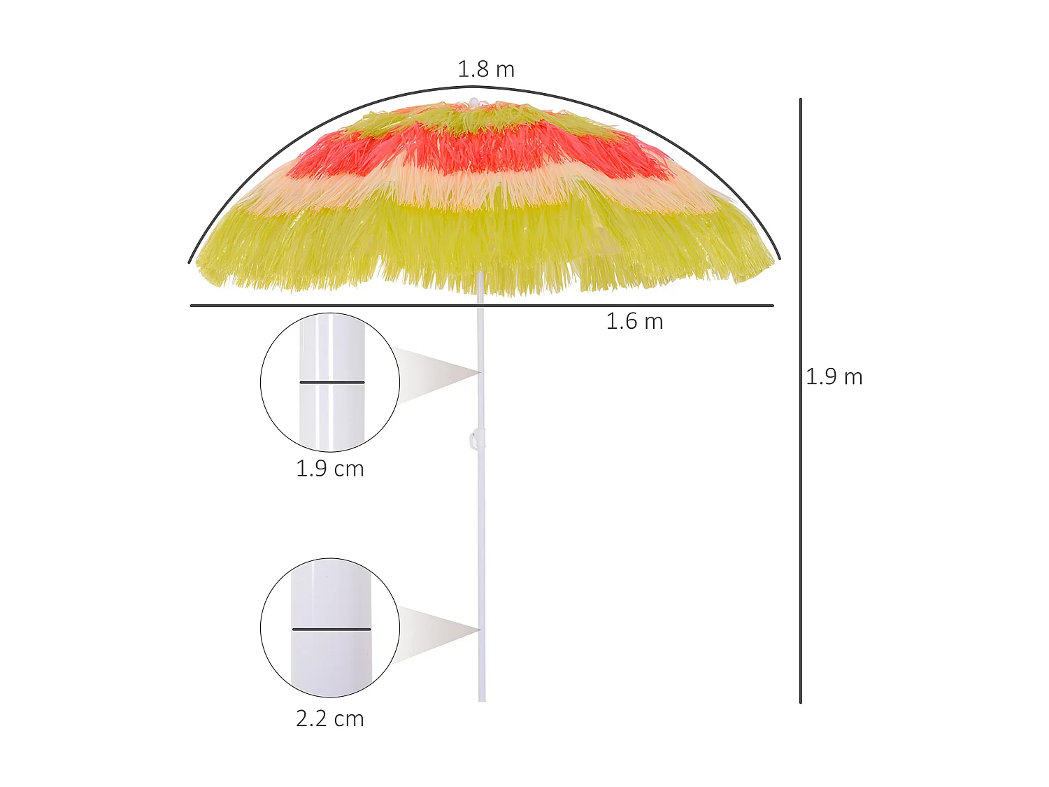 Ombrellone da giardino 1.6x1.6m a 8 stecche in metallo colorato