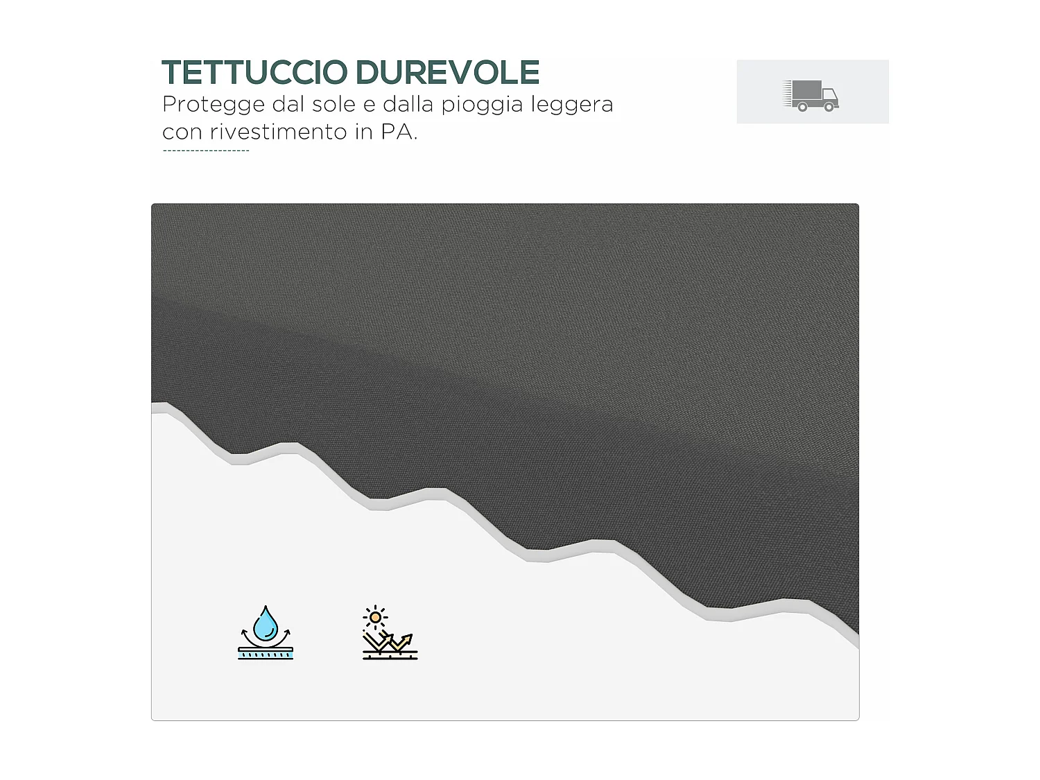 Ombrellone da giardino decentrato 2.5x2.5m con manovella grigio