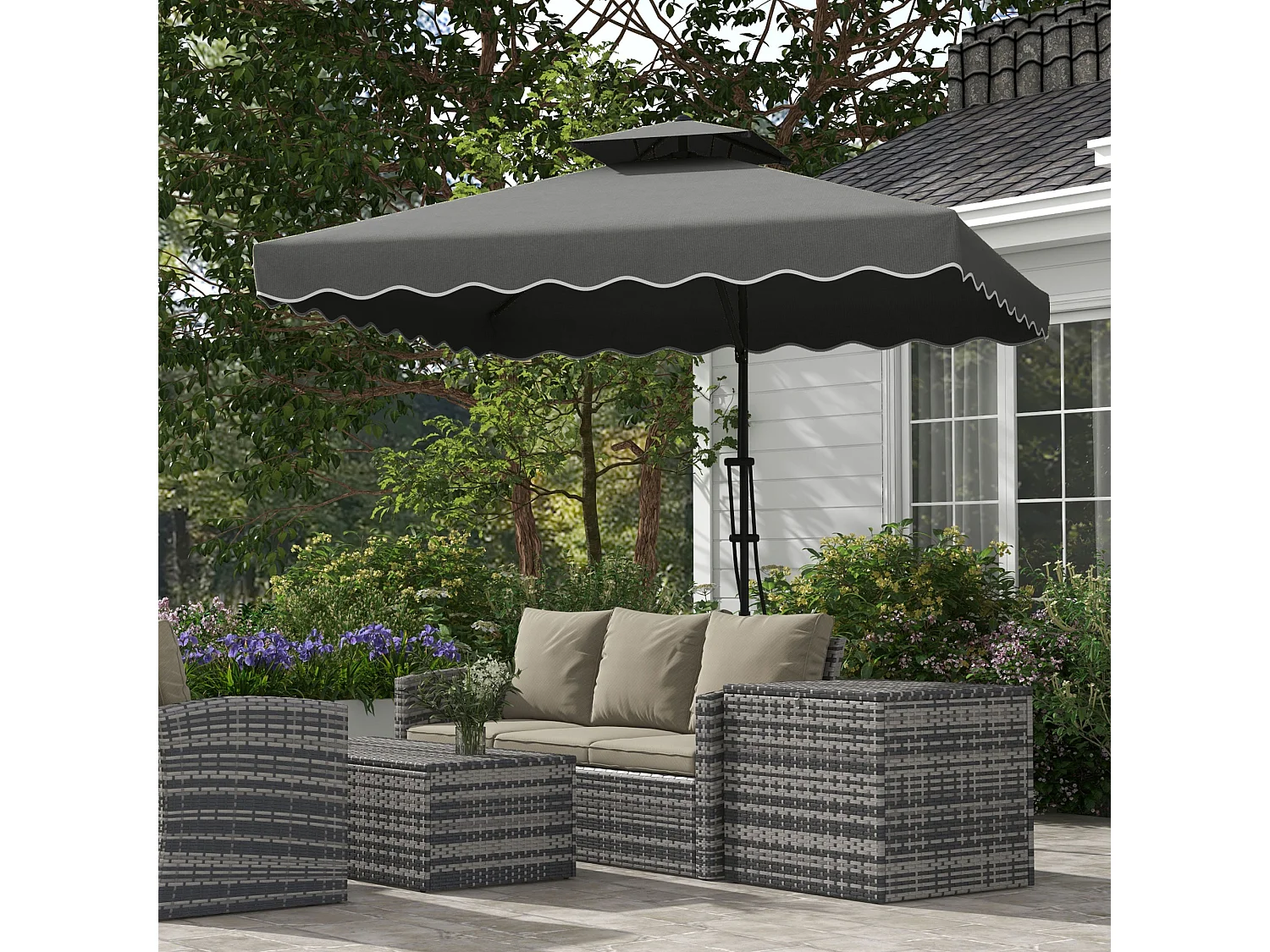 Ombrellone da giardino decentrato 2.5x2.5m con manovella grigio