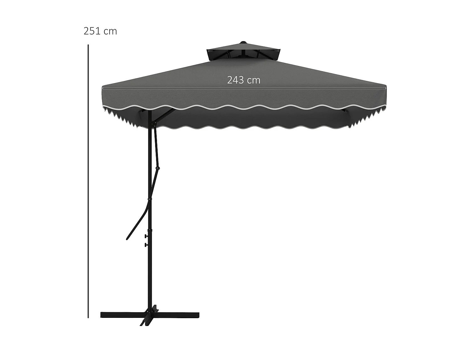 Ombrellone da giardino decentrato 2.5x2.5m con manovella grigio