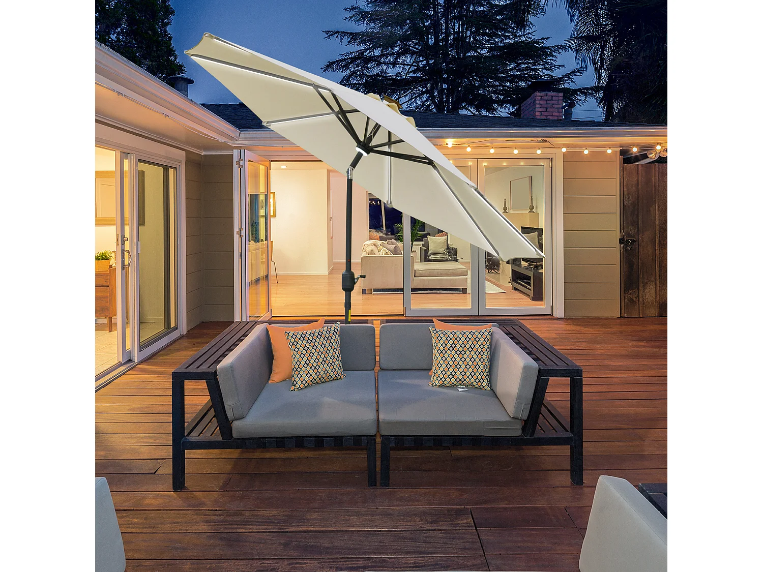 Ombrellone da giardino φ270 x 245acm con manovella e luci led