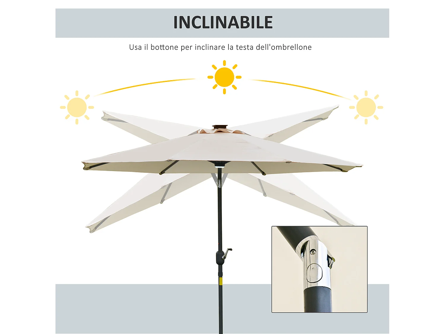 Ombrellone da giardino φ270 x 245acm con manovella e luci led