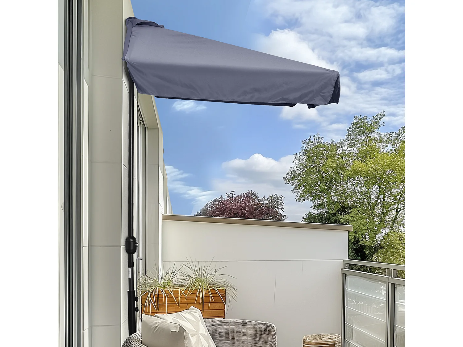 Ombrellone semicircolare da terrazza con manovella 2.5x2.3m