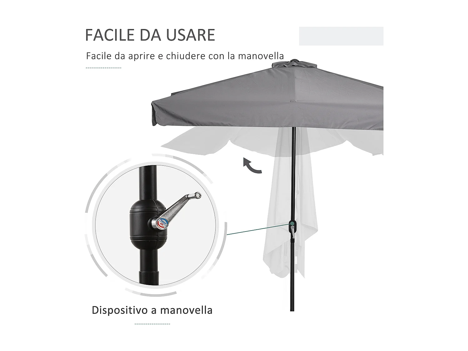 Ombrellone semicircolare da terrazza con manovella 2.5x2.3m