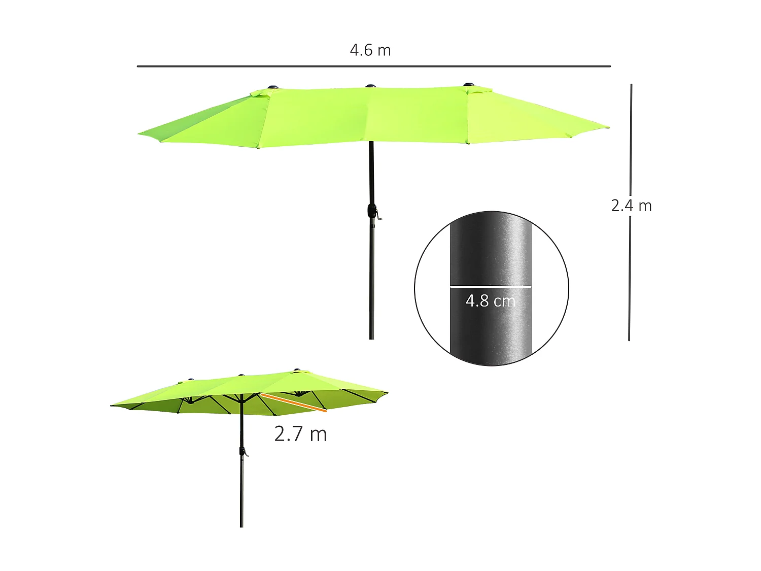 Ombrellone da giardino doppio con apertura a manovella verde