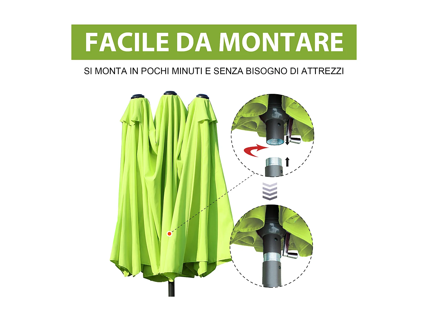 Ombrellone da giardino doppio con apertura a manovella verde