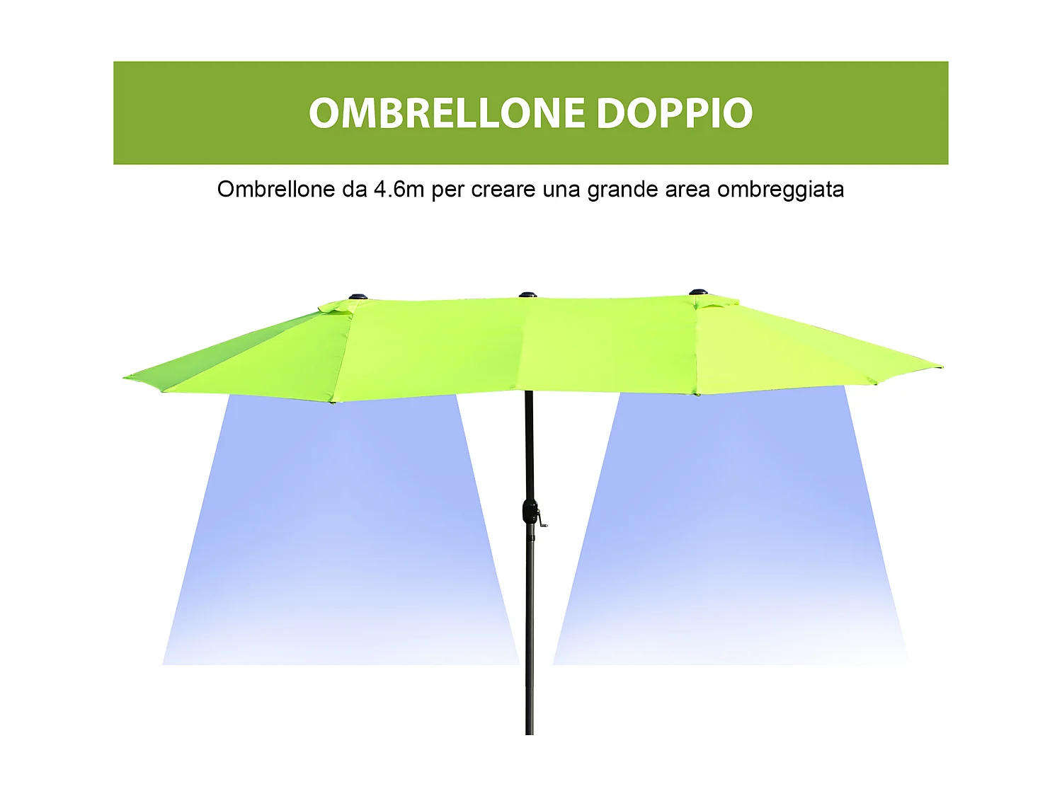 Ombrellone da giardino doppio con apertura a manovella verde