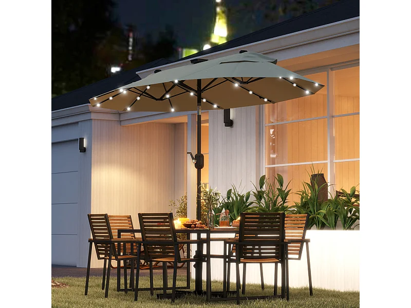 Ombrellone doppio con luci led e base a croce bianco crema