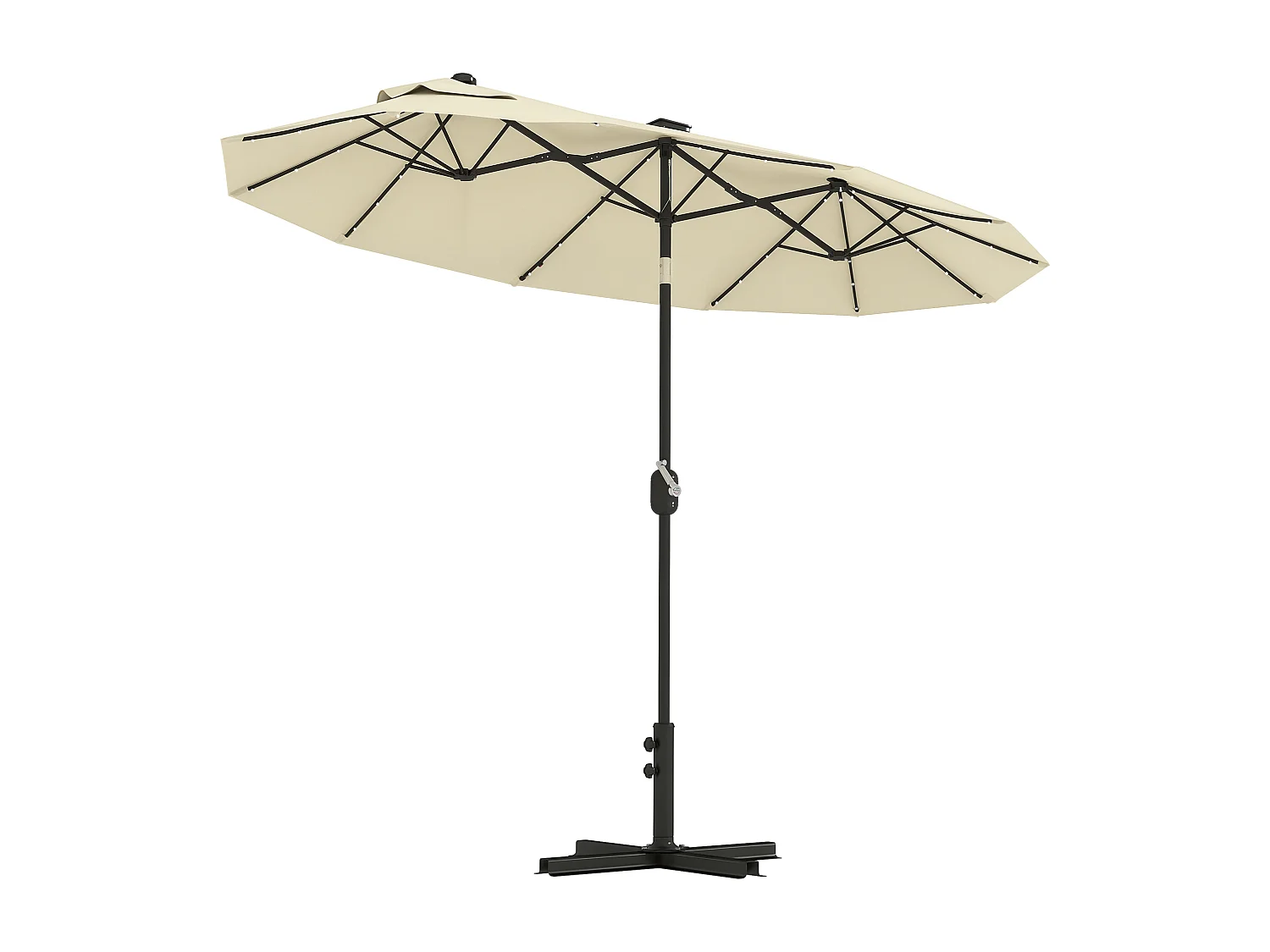 Ombrellone doppio con luci led e base a croce bianco crema