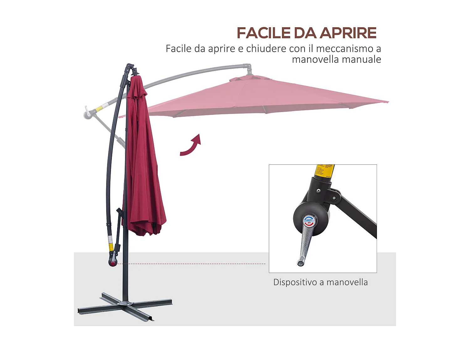 Ombrellone da giardino 3x2.5 m a braccio inclinabile rosso