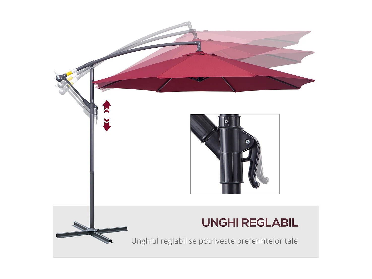 Ombrellone da giardino 3x2.5 m a braccio inclinabile rosso