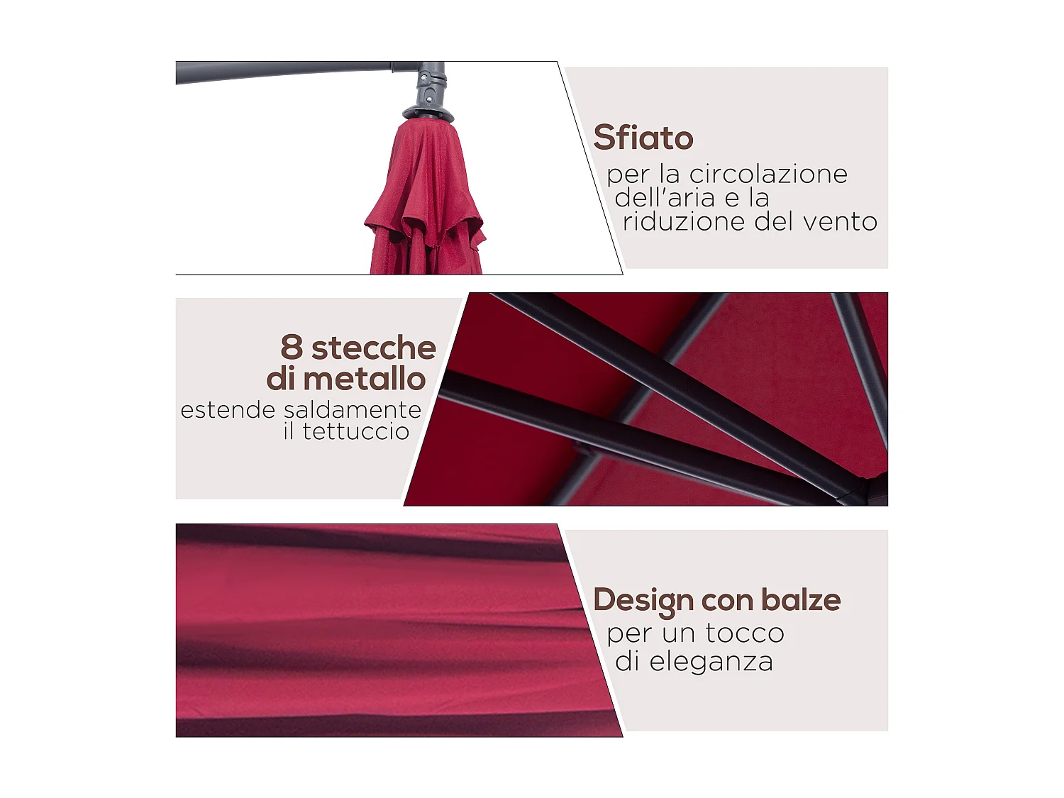 Ombrellone da giardino 3x2.5 m a braccio inclinabile rosso