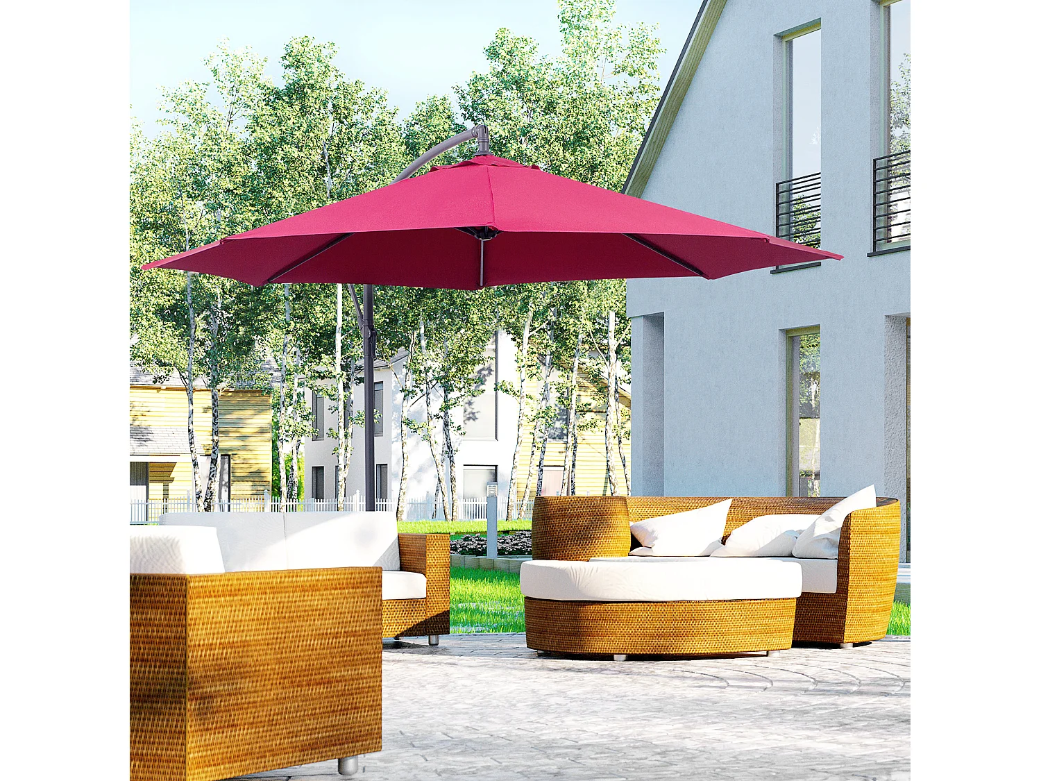 Ombrellone da giardino 3x2.5 m a braccio inclinabile rosso