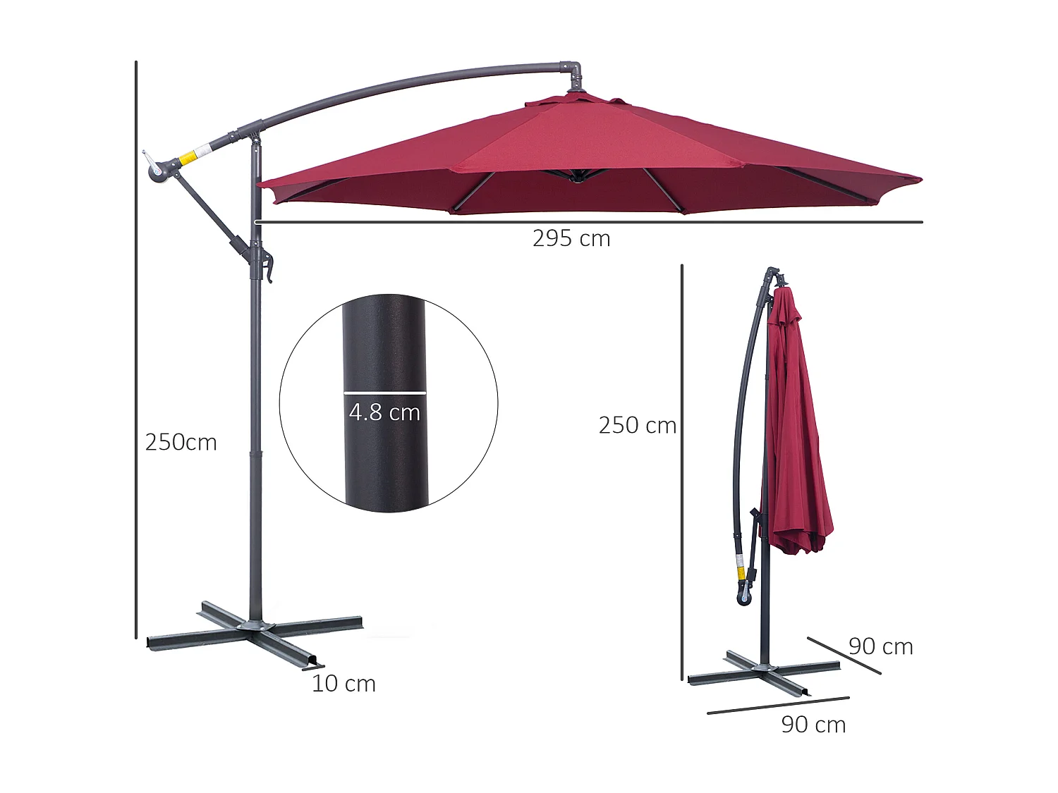 Ombrellone da giardino 3x2.5 m a braccio inclinabile rosso