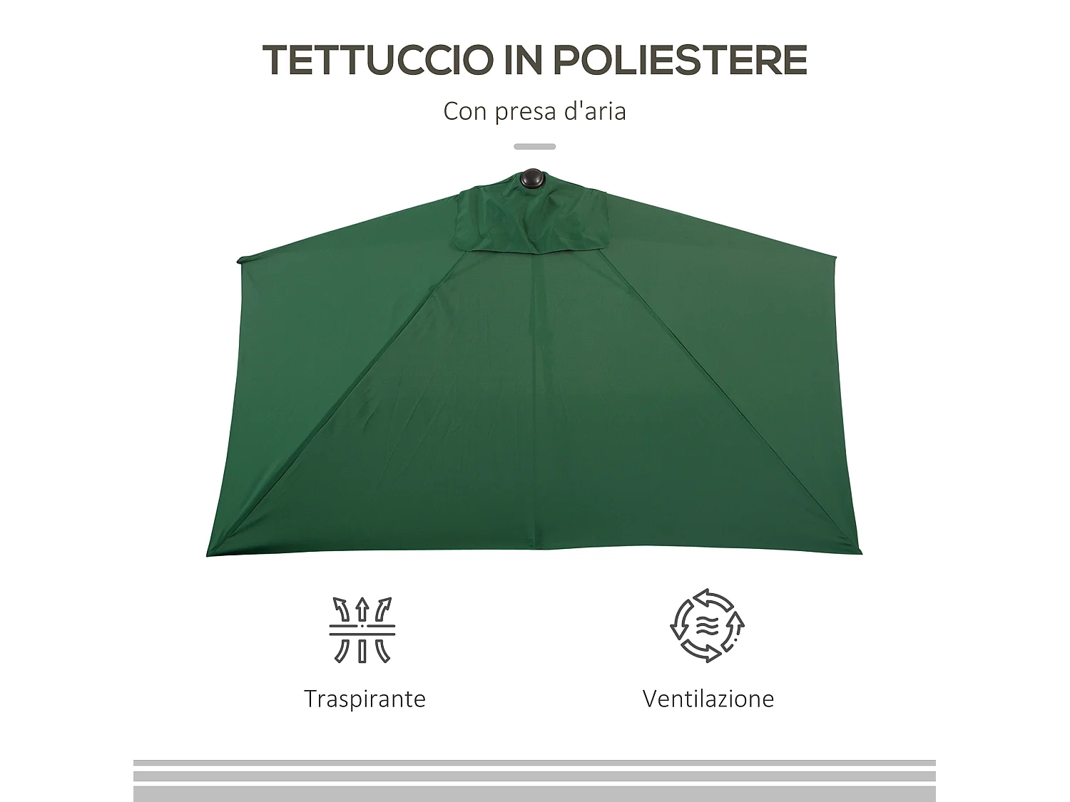 Ombrellone mezzaluna da parete con apertura a manovella verde