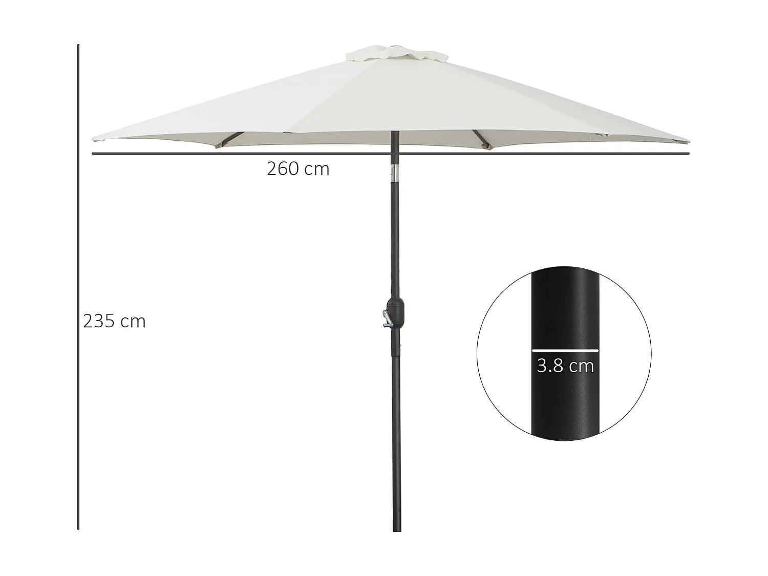 Ombrellone da giardino inclinabile con manovella 2.6x2.4 m