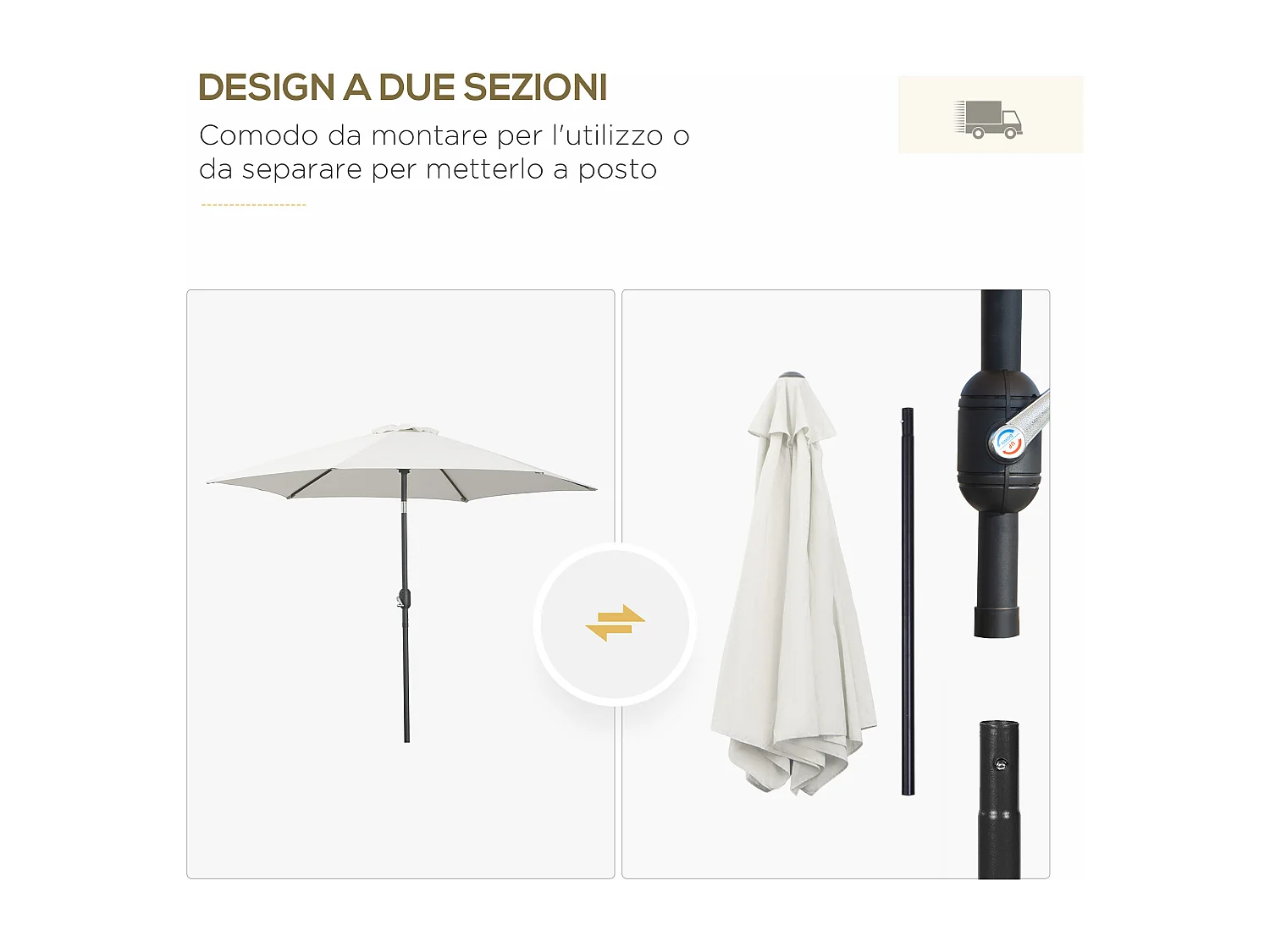 Ombrellone da giardino inclinabile con manovella 2.6x2.4 m