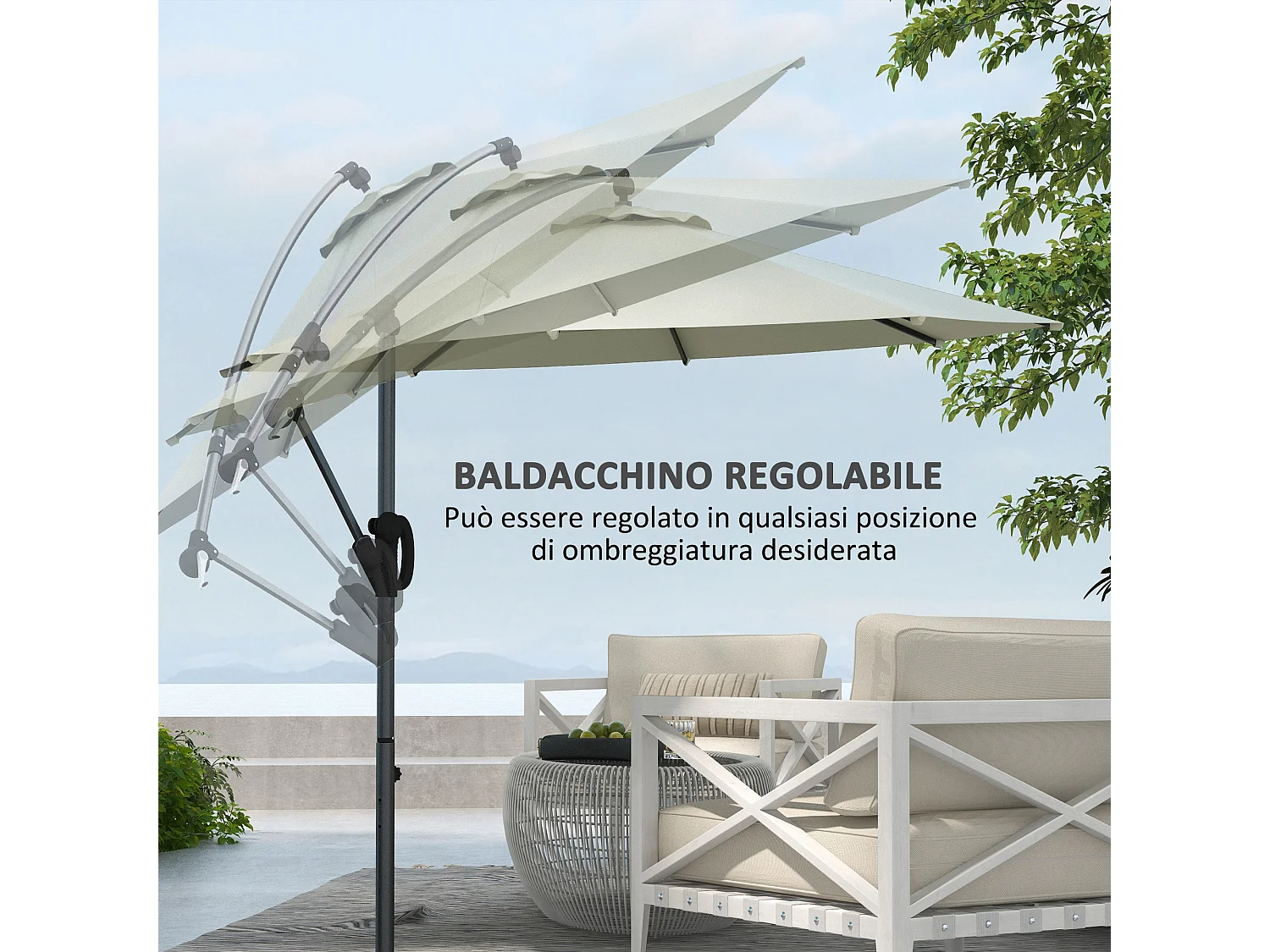 Ombrellone a braccio a 8 stecche con base a croce ø3x2.6 m grigio