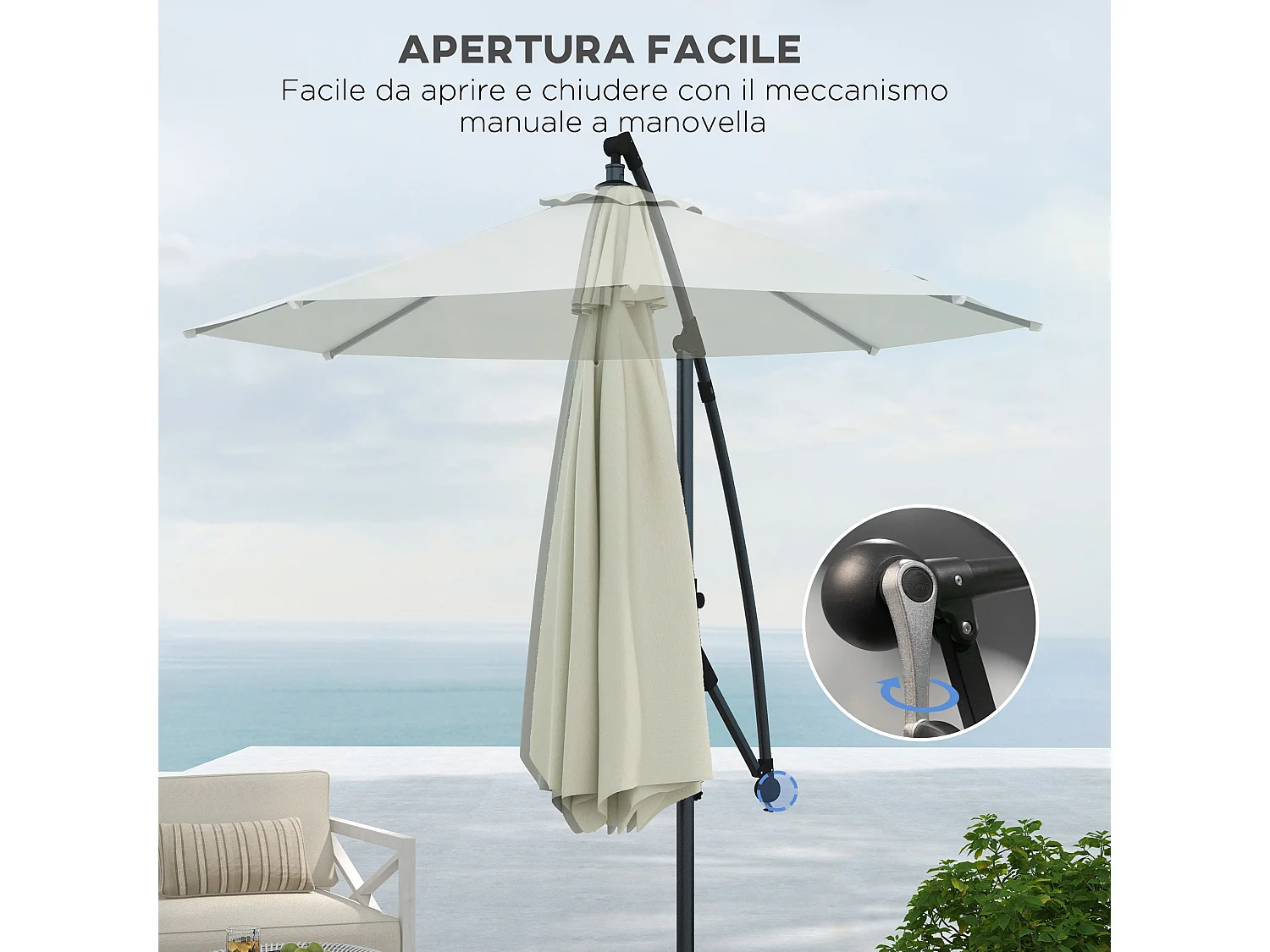 Ombrellone a braccio a 8 stecche con base a croce ø3x2.6 m grigio