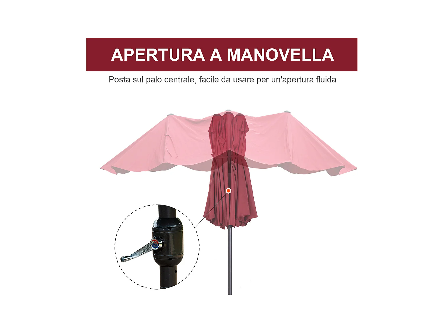Ombrellone da giardino doppio con apertura a manovella