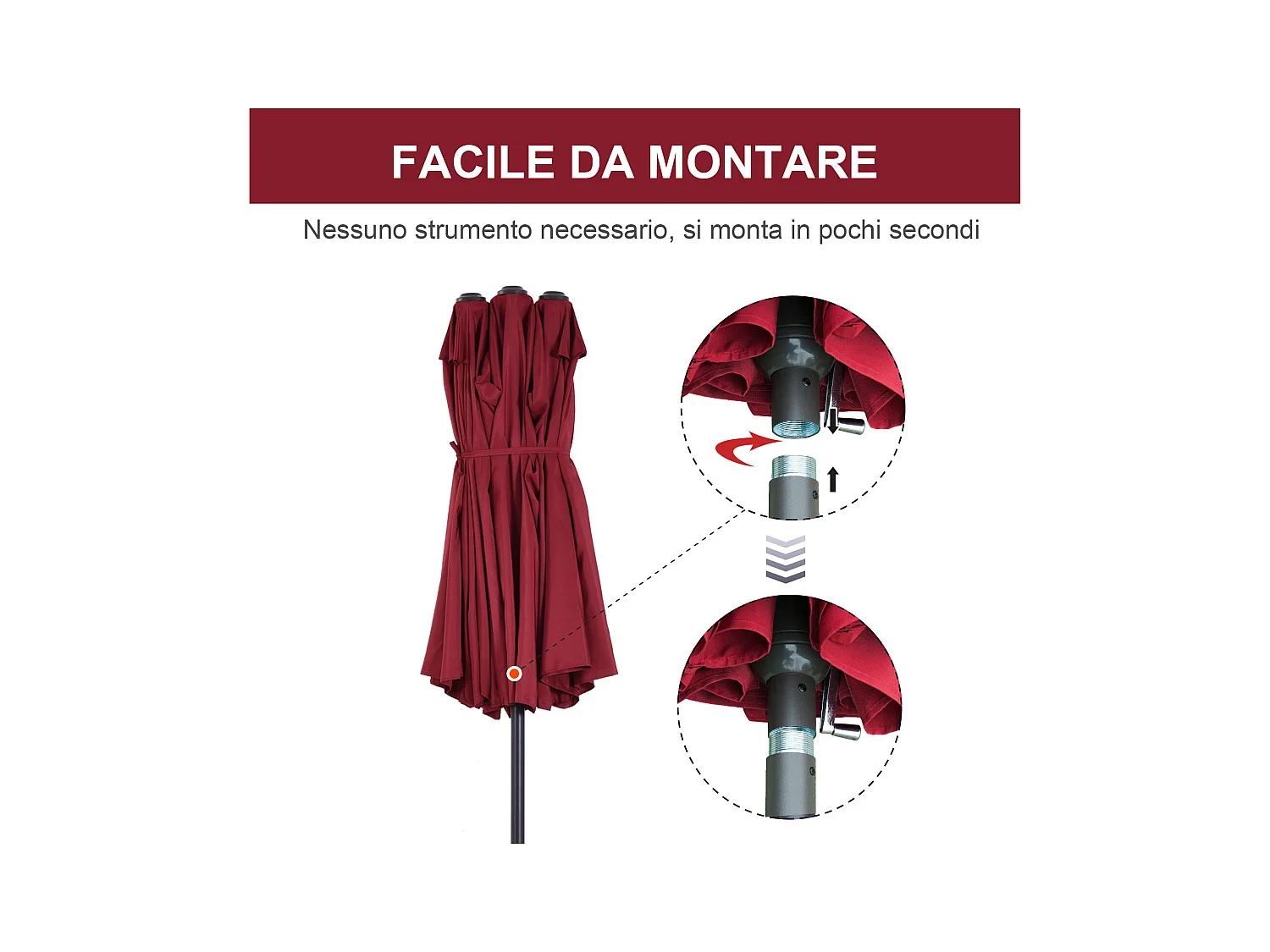 Ombrellone da giardino doppio con apertura a manovella