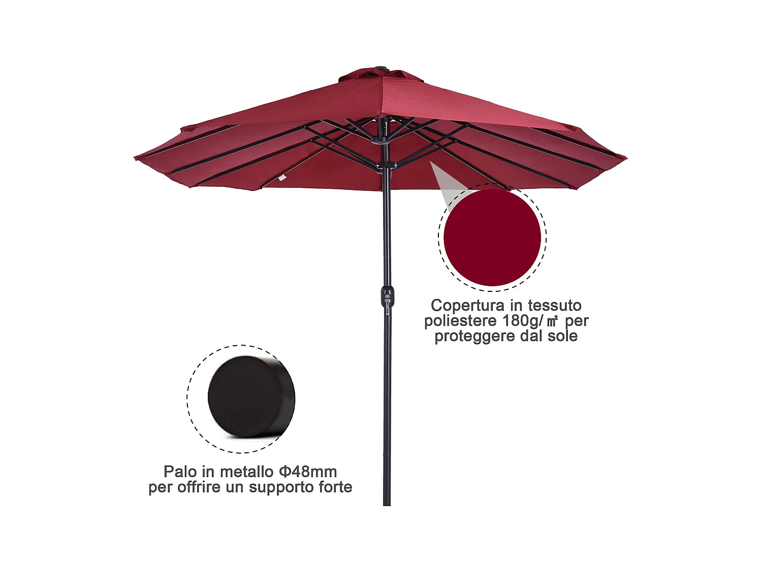 Ombrellone da giardino doppio con apertura a manovella